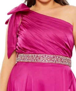 Mac Duggal Bow One Shoulder Faux Wrap Gown (Plus) Shop For