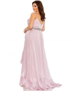 Mac Duggal Rhinestone Belt Faux Wrap Ruffle Tulip Hem Gown (Plus)