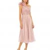 Mac Duggal New Arrivals Rosette One Shoulder Tea Length Dress