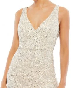 Mac Duggal Beaded Fringe Sequined Mini Dress