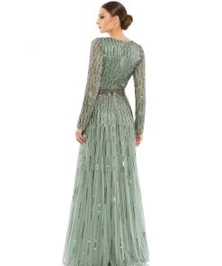 Mac Duggal Sequined Long Sleeve Plunging V-Neck Gown Shop For