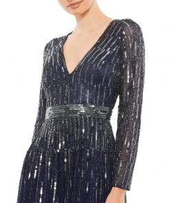 Mac Duggal Sequined Long Sleeve Plunging V-Neck Gown Shop For