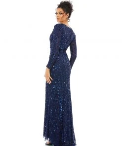 Mac Duggal Shop For Embellished Front Slit Long Sleeve Gown