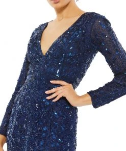 Mac Duggal Shop For Embellished Front Slit Long Sleeve Gown