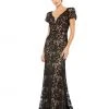 Mac Duggal Shop For Lace Plunge Neck Short Puff Sleeve Trumpet Gown