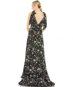 Mac Duggal Floral Print Soft Tie Sleeveless Tiered Gown Shop For