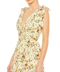 Mac Duggal Floral Print Soft Tie Sleeveless Tiered Gown Shop For