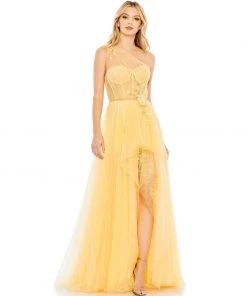 Mac Duggal Shop For Embellished Tulle One Shoulder High Low Gown