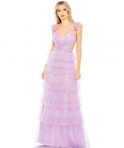 Mac Duggal Shop For Ruffle Tiered Tulle Cut Out Gown