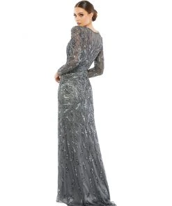 Mac Duggal Beaded Long Sleeve Evening Gown