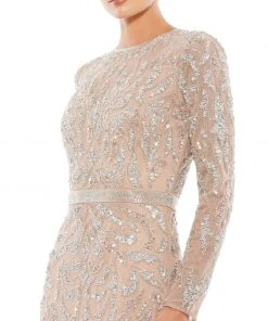 Mac Duggal Beaded Long Sleeve Evening Gown