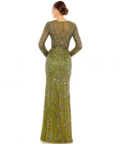 Mac Duggal Beaded Long Sleeve Evening Gown