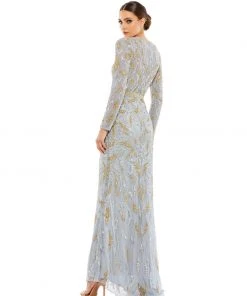 Mac Duggal Beaded Long Sleeve Evening Gown
