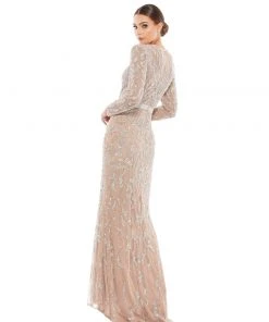 Mac Duggal Beaded Long Sleeve Evening Gown