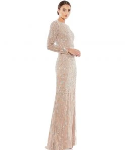 Mac Duggal Beaded Long Sleeve Evening Gown