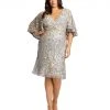 Mac Duggal Short Dresses Embellished Cape Sleeve Cocktail Dress (Plus)