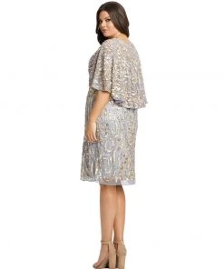 Mac Duggal Short Dresses Embellished Cape Sleeve Cocktail Dress (Plus)