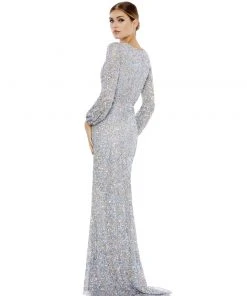Mac Duggal Multi-Colored Sequin Silver Gown Shop For