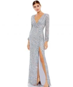 Mac Duggal Multi-Colored Sequin Silver Gown Shop For