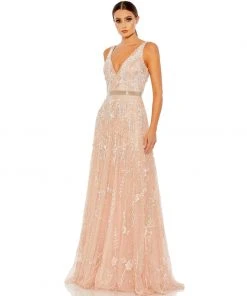 Mac Duggal Embellished V-Neck Long Gown