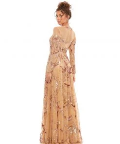 Mac Duggal Shop For Long Sleeve Embellished Illusion Evening Gown