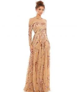 Mac Duggal Shop For Long Sleeve Embellished Illusion Evening Gown