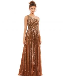 Mac Duggal Embellished One Shoulder A-Line Gown