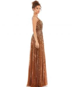 Mac Duggal Embellished One Shoulder A-Line Gown