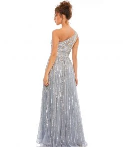 Mac Duggal Embellished One Shoulder A-Line Gown