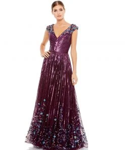 Mac Duggal Sequin & Floral Embellished Evening Gown