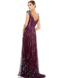 Mac Duggal Sequin & Floral Embellished Evening Gown