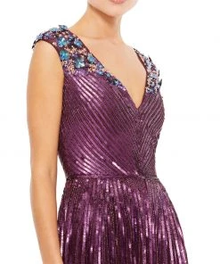 Mac Duggal Sequin & Floral Embellished Evening Gown
