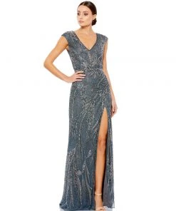 Mac Duggal Beaded Cap Sleeve Gown