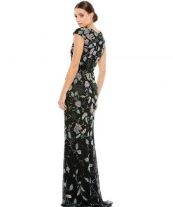 Mac Duggal Floral Beaded Cap Sleeve Evening Gown Shop For