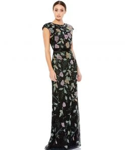 Mac Duggal Floral Beaded Cap Sleeve Evening Gown Shop For