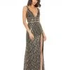 Mac Duggal Shop For Metallic Embellished Plunge Neck Open Back Gown