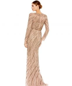 Mac Duggal Long Sleeve Beaded Column Gown Shop For
