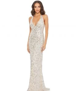 Mac Duggal Sequined Halter Strap Column Gown Shop For
