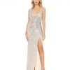 Mac Duggal Faux Wrap Sequined Evening Gown