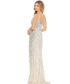 Mac Duggal Faux Wrap Sequined Evening Gown