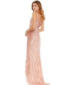 Mac Duggal Faux Wrap Sequined Evening Gown