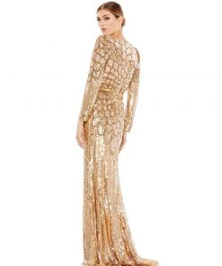 Mac Duggal Bridesmaid Dresses Metallic Sequined Long Sleeve Gown