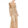 Mac Duggal Bridesmaid Dresses Metallic Sequined Long Sleeve Gown