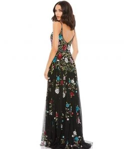 Mac Duggal Shop For Black Multi Embellished Floral Sequined Gown