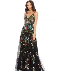 Mac Duggal Shop For Black Multi Embellished Floral Sequined Gown