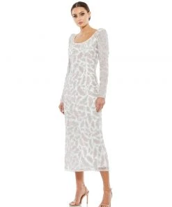 Mac Duggal Shop For Foliage Embellished Midi Sheath Dress