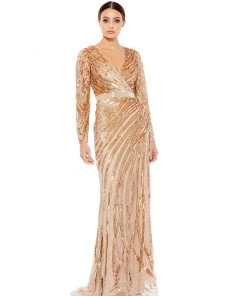 Mac Duggal Long Sleeve Sequin Streaked Gown Shop For