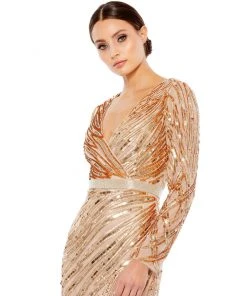 Mac Duggal Long Sleeve Sequin Streaked Gown Shop For