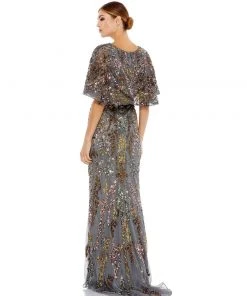 Mac Duggal Shop For Cape Sleeve Embellished Evening Gown