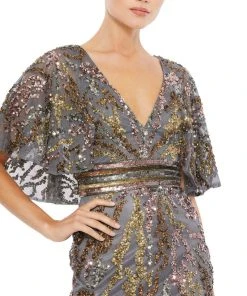 Mac Duggal Shop For Cape Sleeve Embellished Evening Gown